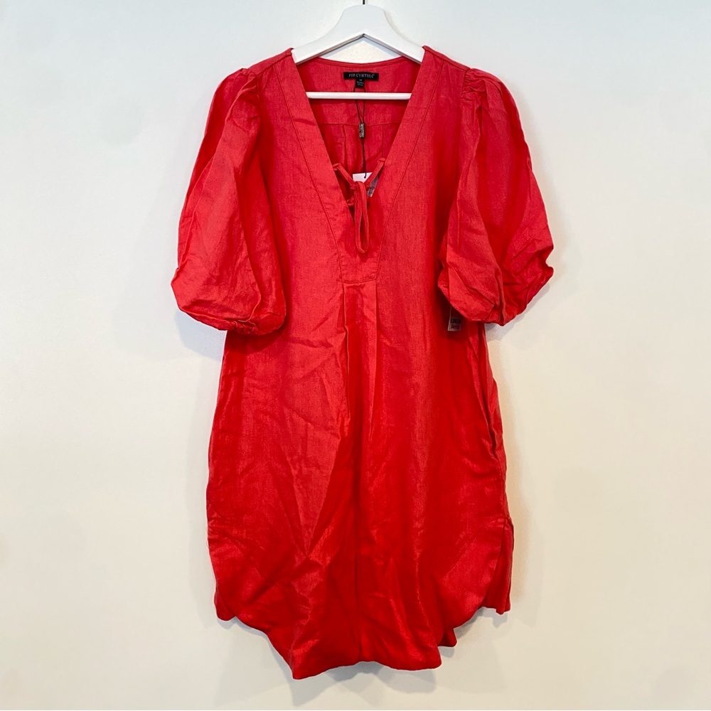 NEW For Cynthia puff sleeve coral pink Dress CY1468 Women’s Size Medium